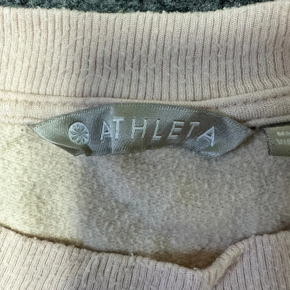 Athleta Sweatshirt Womens Size XS Pink Crew Neck Side Slit Fleece Pullover Good